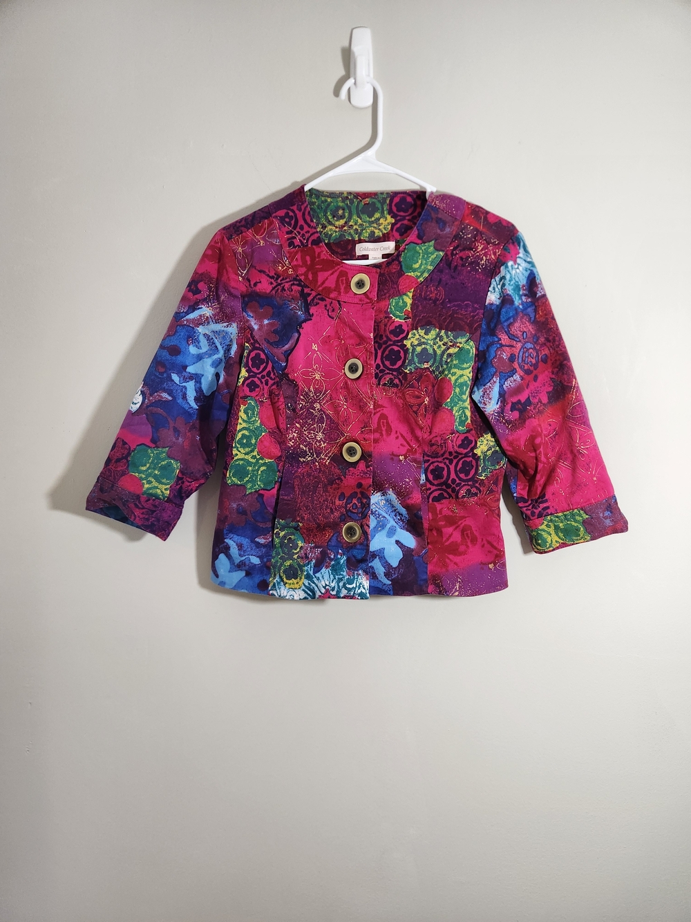 Coldwater Creek Bright Multicolor Button-Front Jacket 3/4 Sleeve Bolero  Cropped